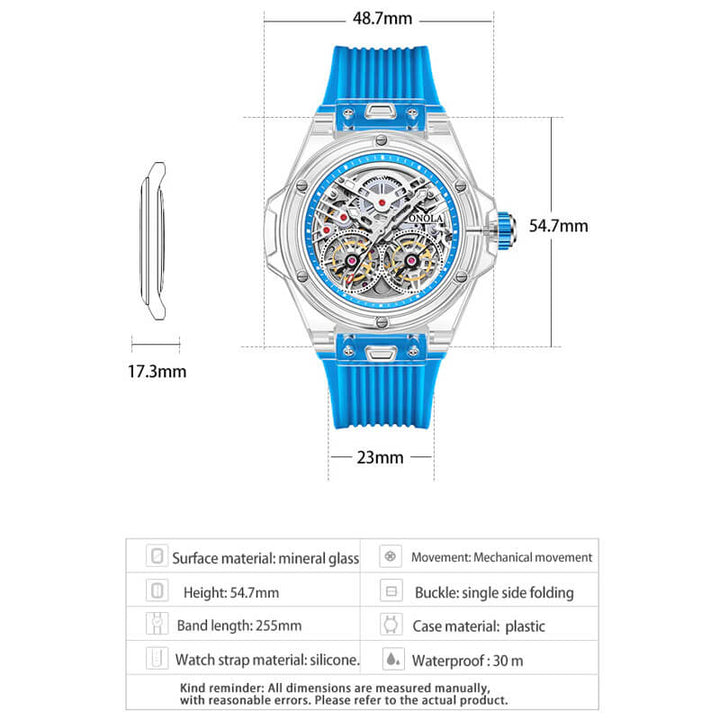 ONOLA 3835 Skeleton Transparent Watch with Visible Gears