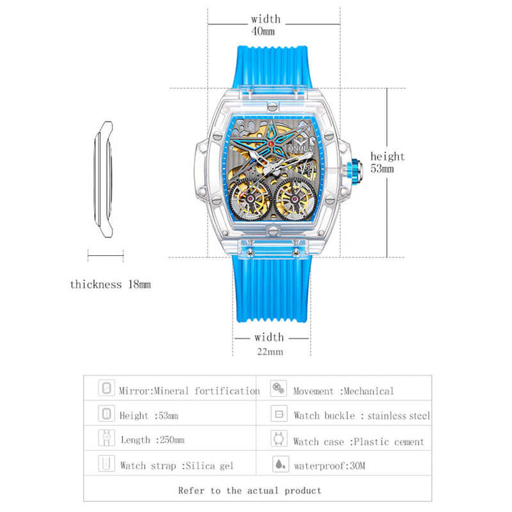 ONOLA Luxury Tonneau Automatic Skeleton Watch for Men 30m Waterproof