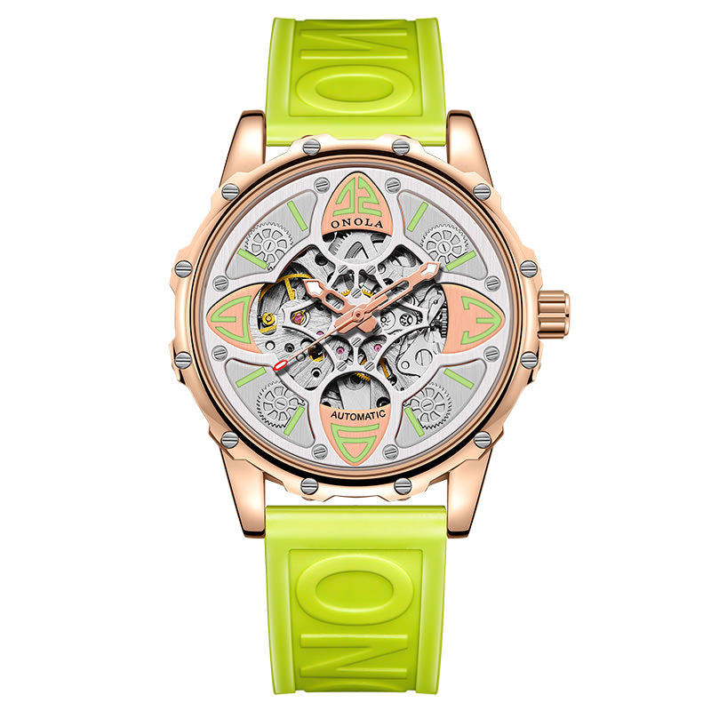 ONOLA 4 Leaf Clover Mechanical Skeleton Watch for Men