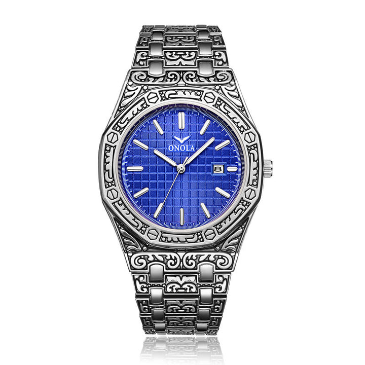 ONOLA Blue Silver Octagon Watch Mens