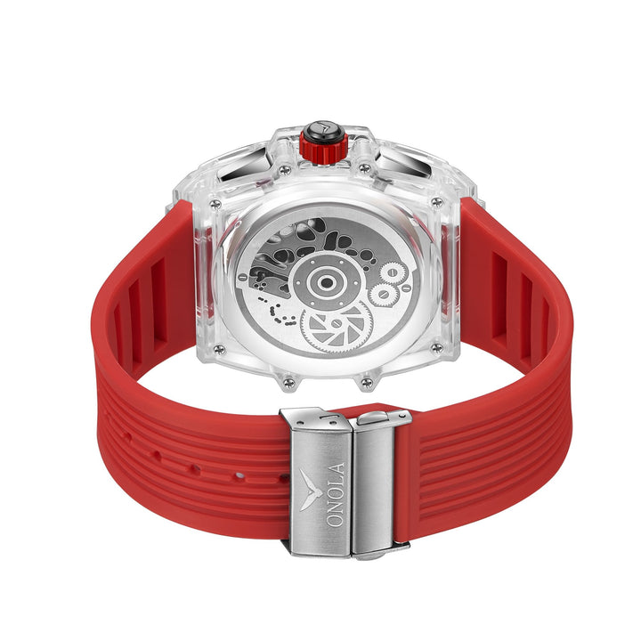 ONOLA Transparent Barrel Watch with Exposed Gears