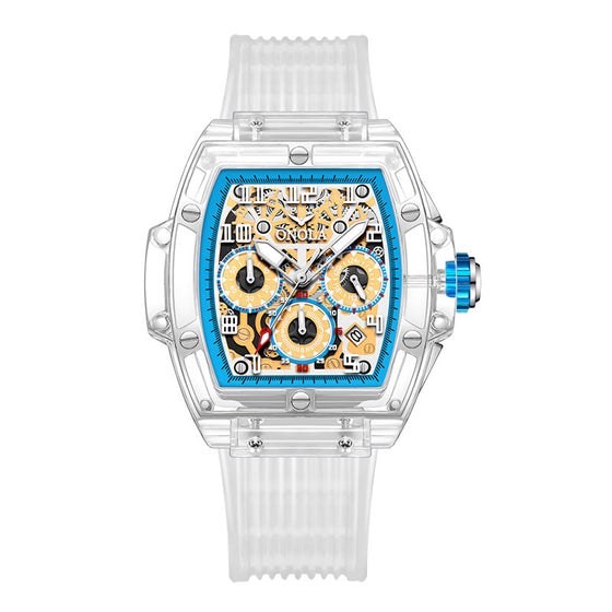 ONOLA Transparent Barrel Watch with Exposed Gears