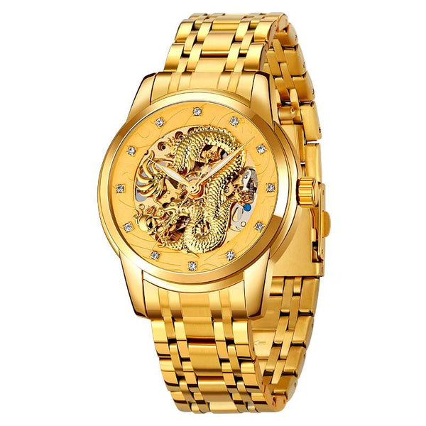 SKEMI 9310 Automatic Skeleton Watch for Men w/ China Dragon Stereoscopic Relief