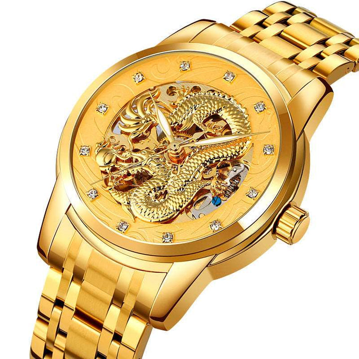 SKEMI 9310 Automatic Skeleton Watch for Men w/ China Dragon Stereoscopic Relief