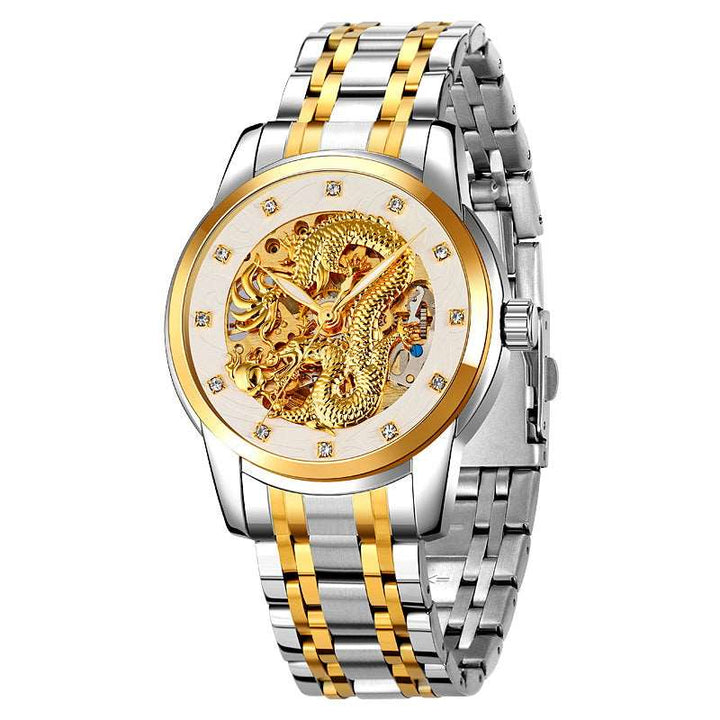 SKEMI 9310 Automatic Skeleton Watch for Men w/ China Dragon Stereoscopic Relief