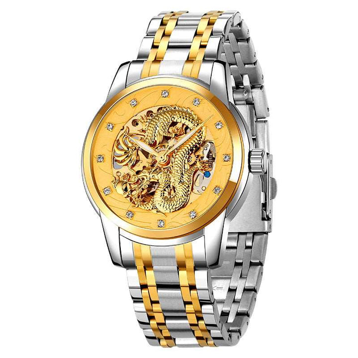 SKEMI 9310 Automatic Skeleton Watch for Men w/ China Dragon Stereoscopic Relief