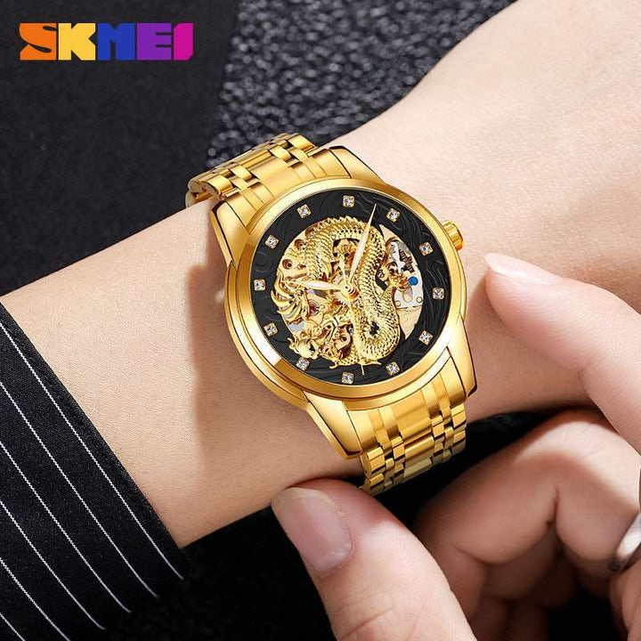 SKEMI 9310 Automatic Skeleton Watch for Men w/ China Dragon Stereoscopic Relief