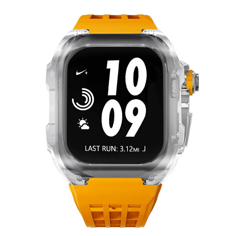 Impresionante caja cristalina transparente para Apple Watch de 44/45/49 mm con hebilla Tang