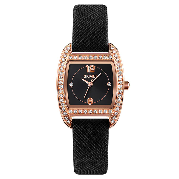 SKMEI 1770 Relojes de diamantes para mujer con banda de cuero
