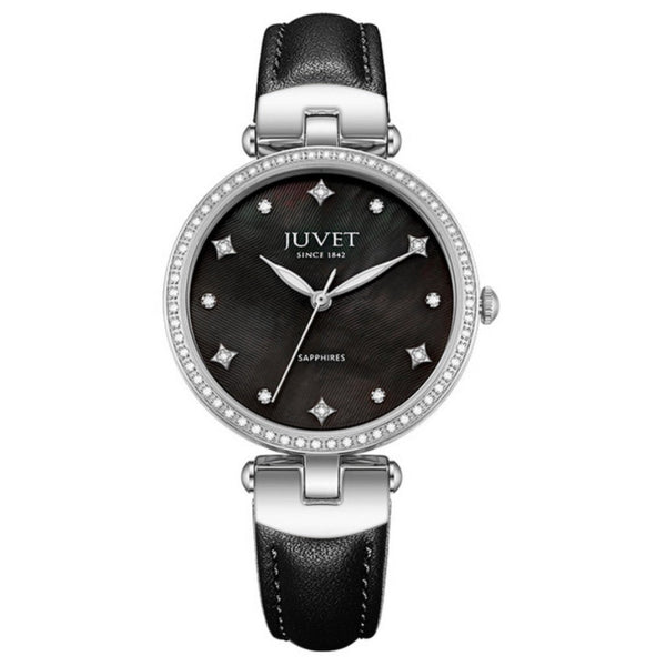 JUVET 7010 Classic Women's Diamond Accent Mother of Pearl Dial Watch 30m Waterproof - Deep Black A1