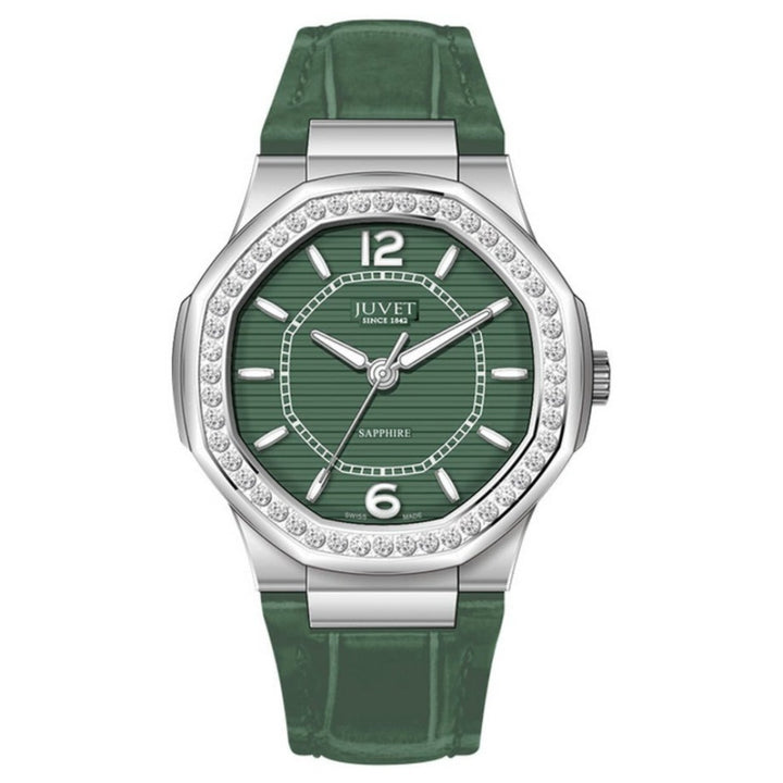 JUVET 7018 Graceful Ladies Octagonal Watch with Diamond Bezel 30m Waterproof - Vintage Green A1