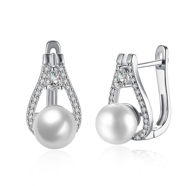 Pendientes de perlas SKMEI LKN026 para mujer con incrustaciones de circonita