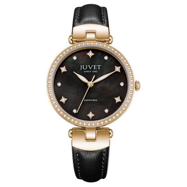 JUVET 7010 Classic Mother of Pearl Face Watch Diamonds - Gold Black A3