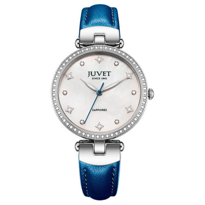 JUVET 7010 Classic Diamond Accent Watch with Pearl Face - Elegant Blue A4