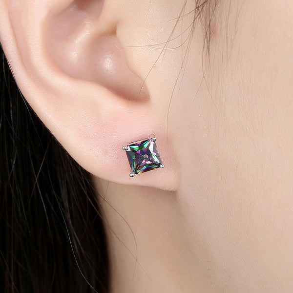 SKMEI LKN003 Classical Square Earrings Studs for Ladies Inlaid Multicolor Zircon