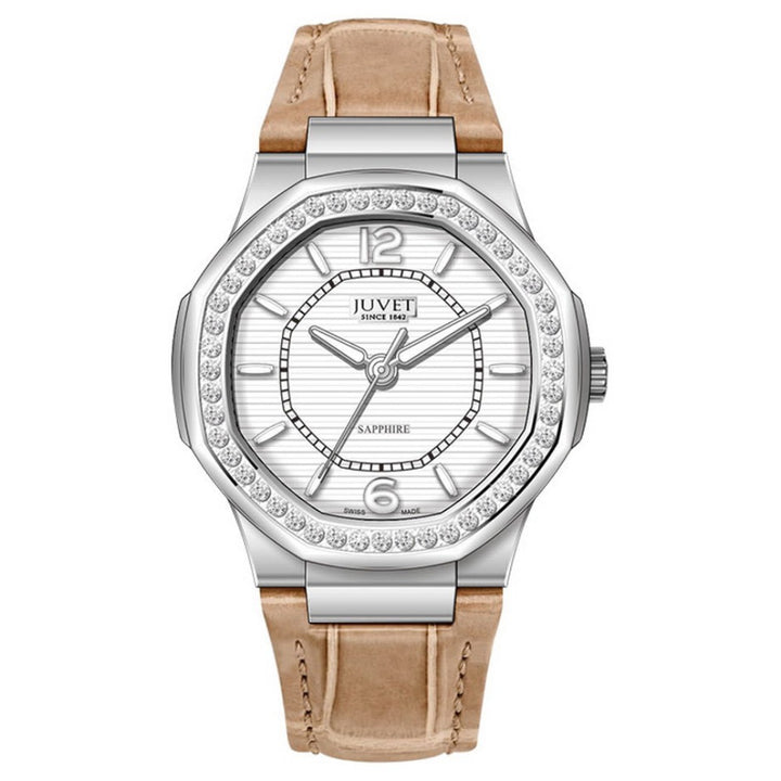 JUVET 7018 Graceful Elegant Watch for Ladies with Diamond Bezel - Khaki A4