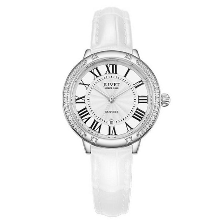 JUVET 7005 Beautiful Women's Roman Numeral Watch Leather Strap - Snow Silver A3