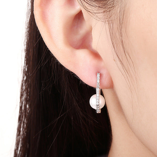 SKMEI LKN019 Hoop Pearl Earrings Inlaid w/ Rhinestone