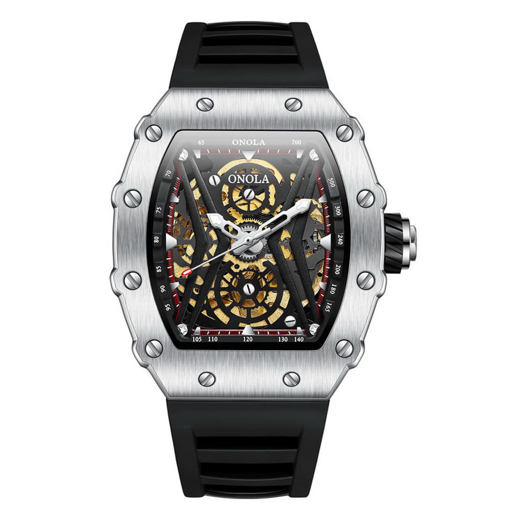 ONOLA 3828 Automatic Mechanical Skeleton Watch for Men w/ Exposed