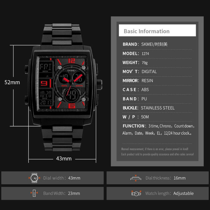 SKMEI 1274 Men's Ana Digi Watch Rectangle