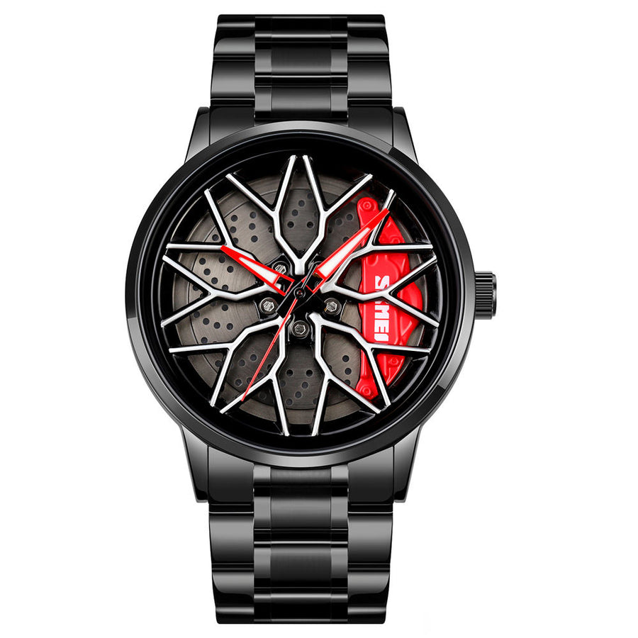 SKMEI 1990 Montre à roue de voiture tournante avec cadran rotatif et étanche 3 ATM 