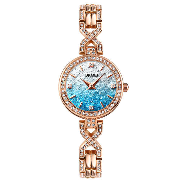 SKMEI 2001 Reloj de pulsera romántico ultrafino con diamantes de imitación para mujer 