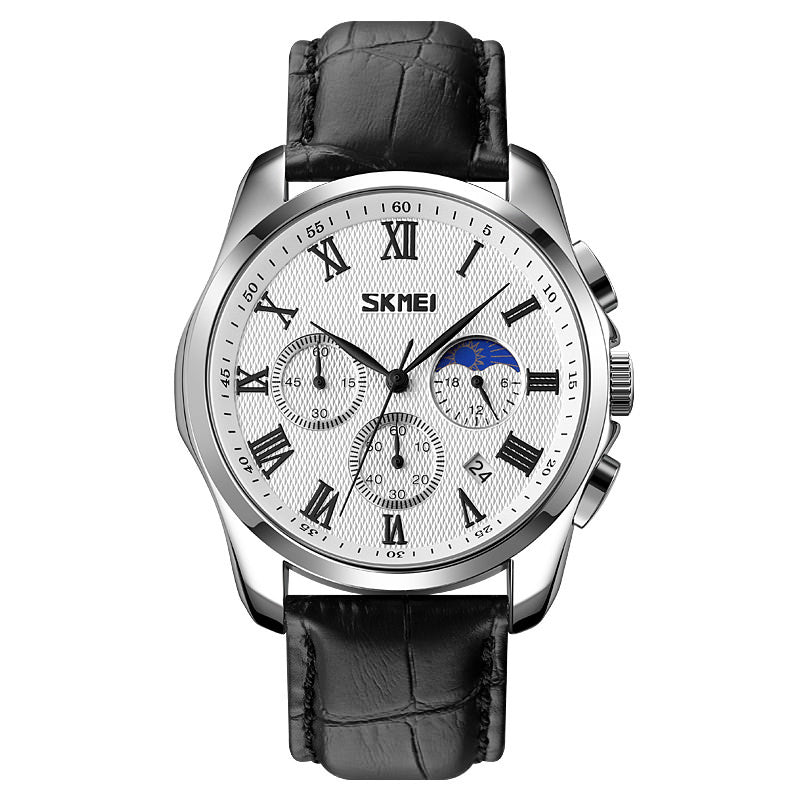 SKMEI 9260 Classic Men's Moonphase Watch Quartz w/ Leather Strap