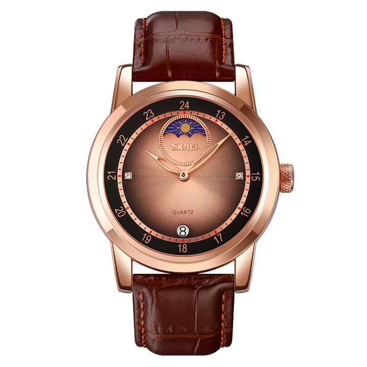 SKMEI 9300 Men s Dress Watch Quartz Moonphase Watch w Leather