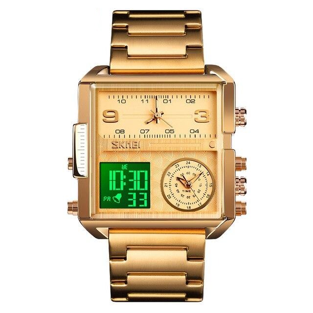 SKMEI 1584 Montre numérique carrée de luxe avec horloges multi-fuseaux horaires 