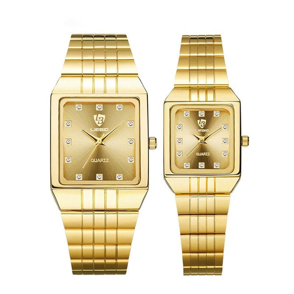 SKMEI 8808 Golden Quartz Watch for Couples - FantaStreet
