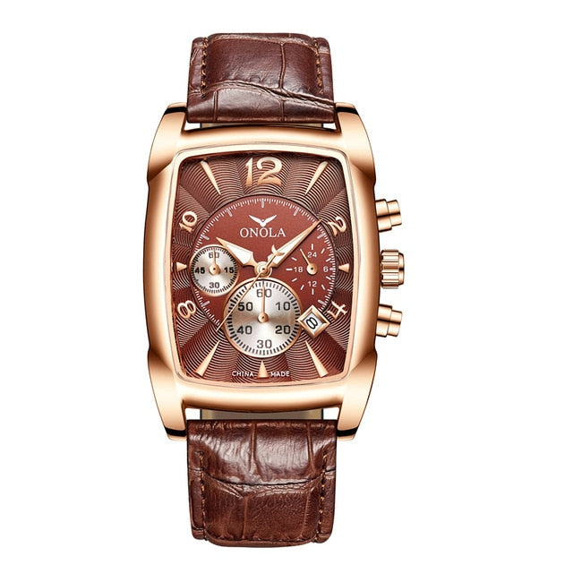 ONOLA 6818 Leather Strap Square Watch 