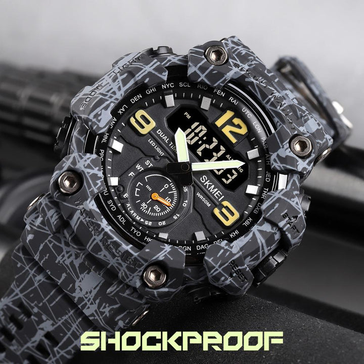 SKMEI 1637 3 Time Dual Display Analog LED Quartz Wristwatch w/ Shockproof for Men - FantaStreet