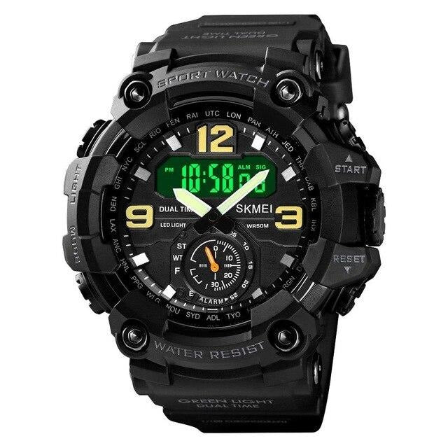 SKMEI 1637 3 Time Dual Display Analog LED Quartz Wristwatch w/ Shockproof for Men - FantaStreet