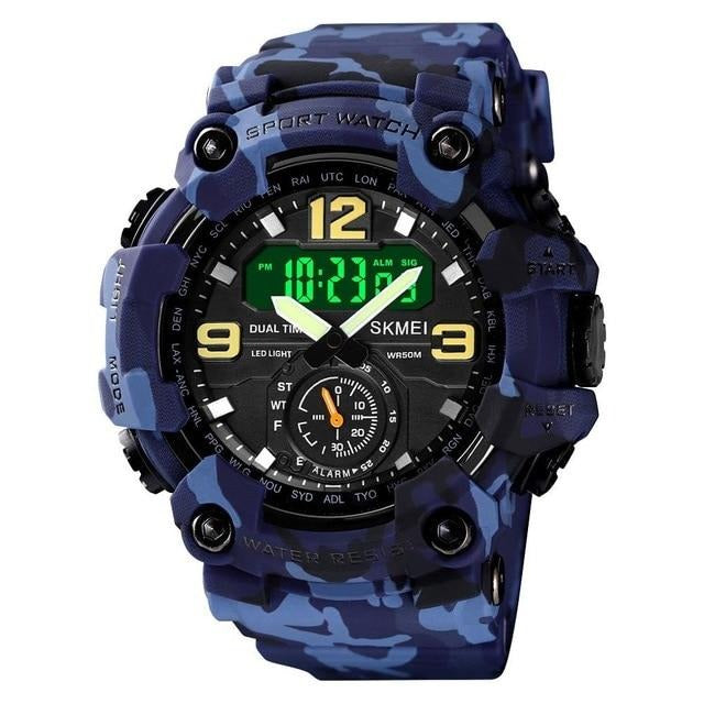 SKMEI 1637 3 Time Dual Display Analog LED Quartz Wristwatch w/ Shockproof for Men - FantaStreet