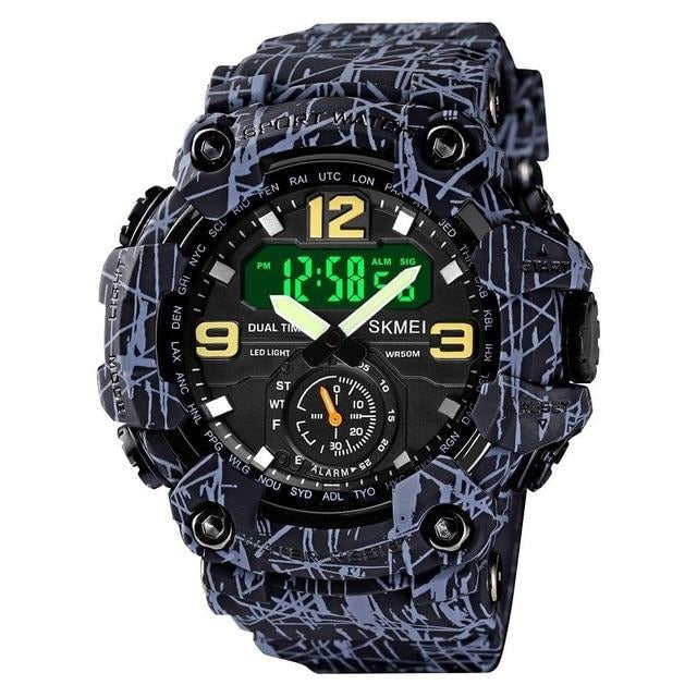 SKMEI 1637 3 Time Dual Display Analog LED Quartz Wristwatch w/ Shockproof for Men - FantaStreet