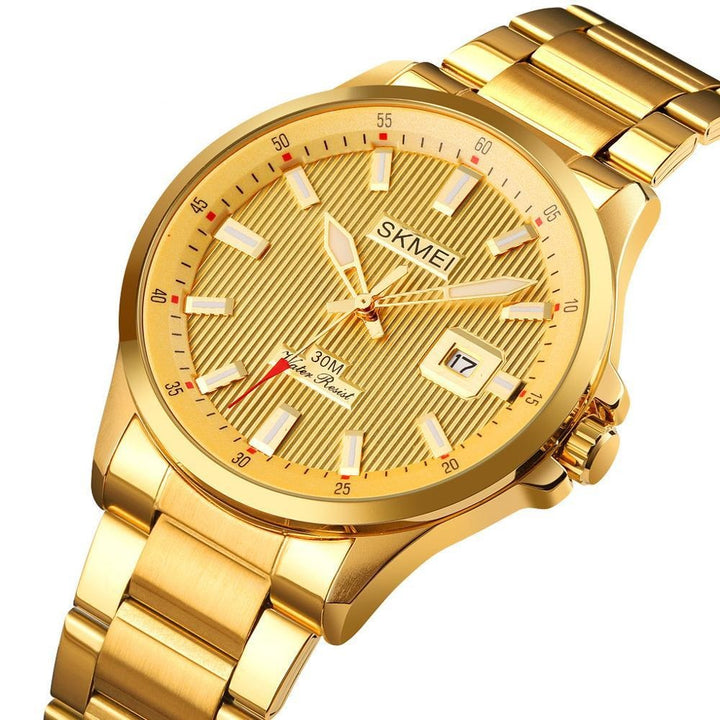 SKMEI 1654 Luxury Golden Quartz Wrist Watch for Business Men w/ Calendar - FantaStreet