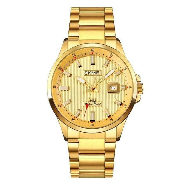 SKMEI 1654 Luxury Golden Quartz Wrist Watch for Business Men w/ Calendar - FantaStreet